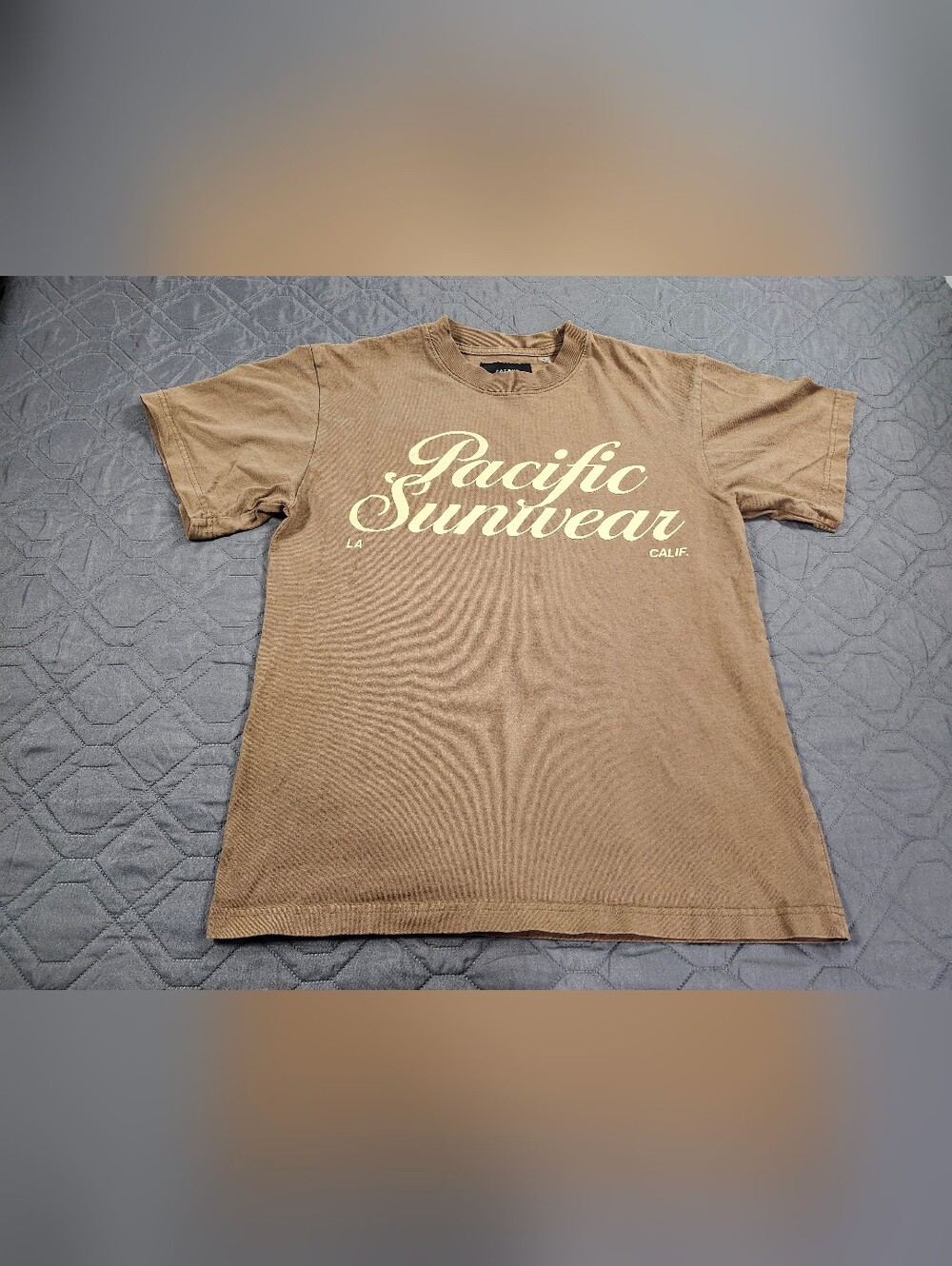 Pacsun script logo graphic t-shirt in kangaroo features a light brown wash